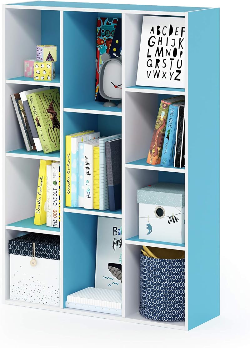 Furinno LUDER 11-Cube Bookshelf Reversible White Light Blue 73.9x105.9x23.9 cm