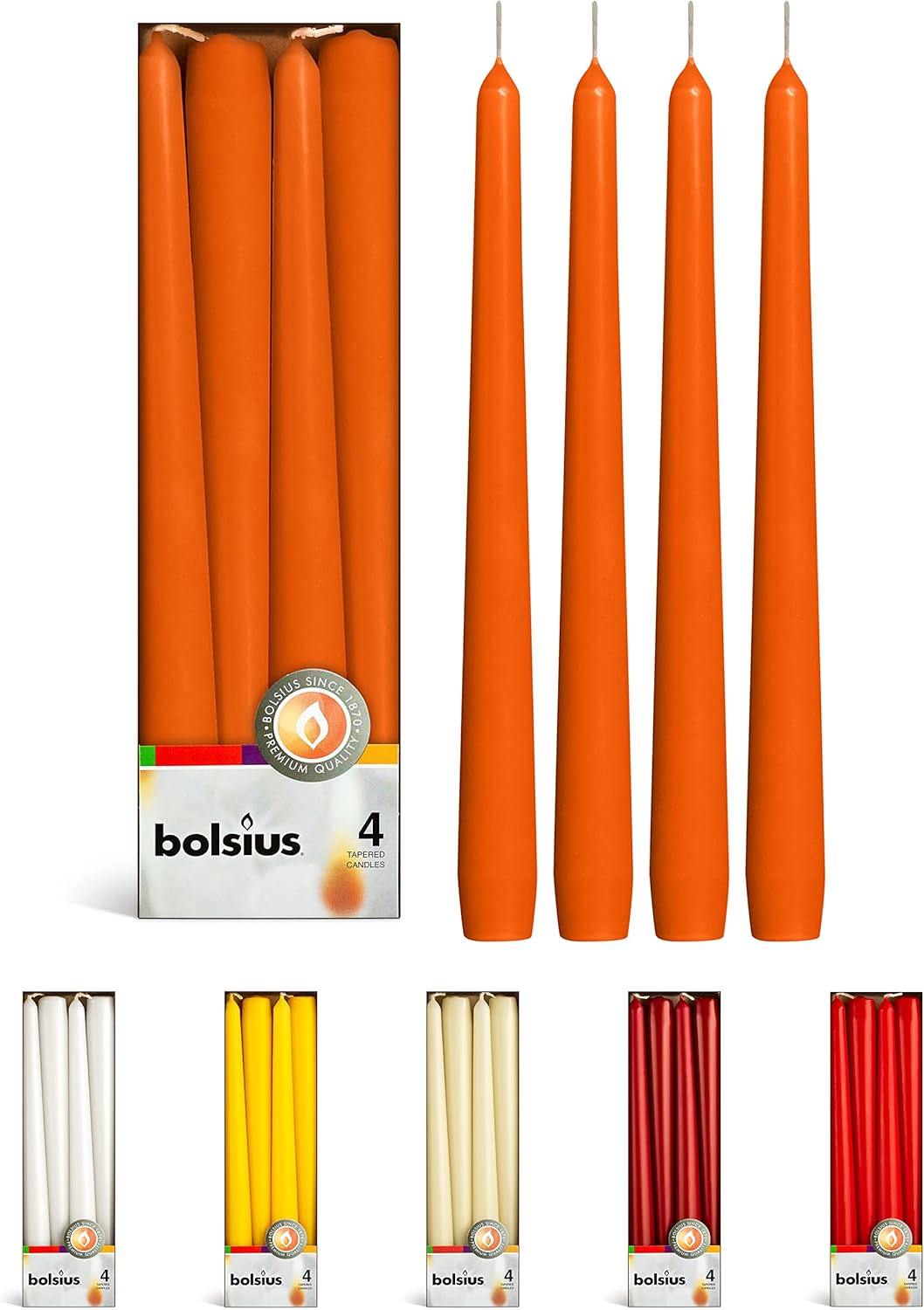 Candles & Holders - BOLSIUS Orange Taper Candles - 4 Pack Unscented 10 Inch Dinner Candle Set - 8 Hours Burn Time - Premium European Quality - Smokeless and Dripless Household Wedding, Party, and Home Decor Candlesticks