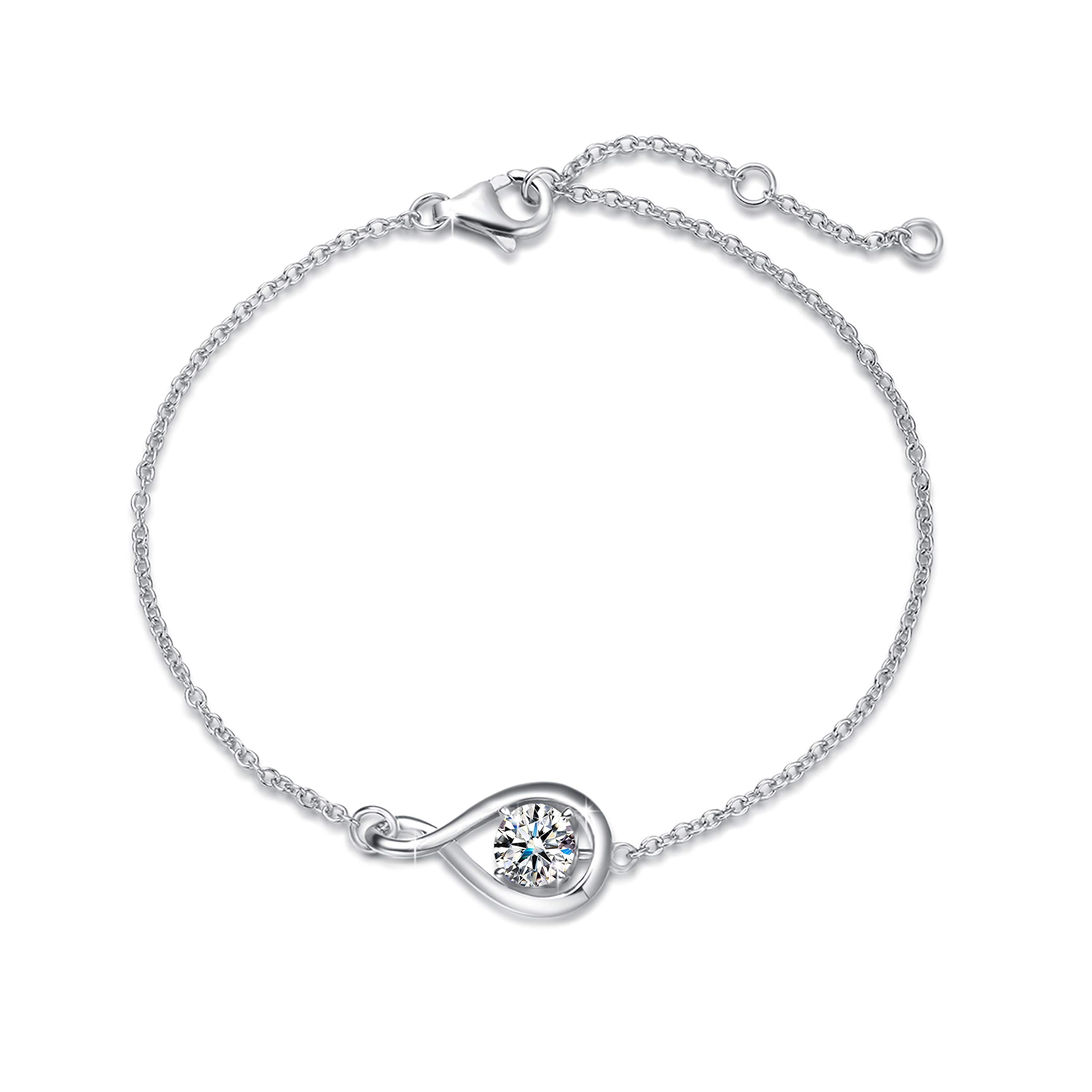 FANCIME 925 Sterling Silver April Birthstone Bracelet Infinity Cubic Zirconia Bracelet with Fine Jewellery Box Christmas Birthday Valentine's Day Mother's Day Present for Women Mother