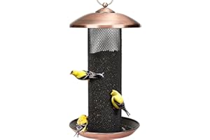 Kingsyard Finch Feeders for Outdoors Hanging, Metal Mesh Tube Bird Feeder for Nyjer/Thistle Seed, 2.5 lbs Large Capacity (Antique Copper)