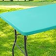 Smiry Rectangle Tablecloth, Elastic Fitted Flannel Backed Vinyl Tablecloths for 8ft Folding Tables, Waterproof Wipeable Table Covers for Indoor, Outdoor, Picnic and Camping (Teal, 36"x96")