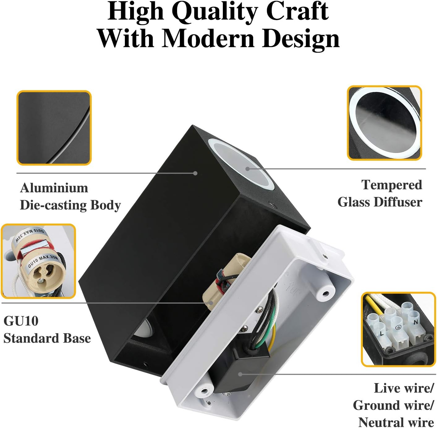 HLFVLITE 2 X Black Outside Wall Light Aluminium Up Down Outdoor Wall lamp, GU10 Exterior Wall Sconce - Image 4