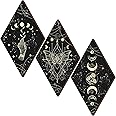 Ferraycle 3 Pcs Rustic Boho Wall Decor Moon Phases Butterfly Wall Art Stars Moon Decor Minimalist Room Decoration Wooden Gothic Witchy Pediments Hanging Sign for Home(6.7 x 11.8 Inch,Black, Gold)
