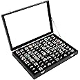 Pengup 100 Slots Ring Case Organizer Display Box,Rings Holder Storage Boxes for Jewelry Showcase with Glass Lid (Black Velvet).