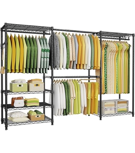 VEVOR Portant à Vêtements Robuste - 4 Tringles, 8 Niveaux, Étagère Réglable, Capacité Élevée Pour Rangement Pratique