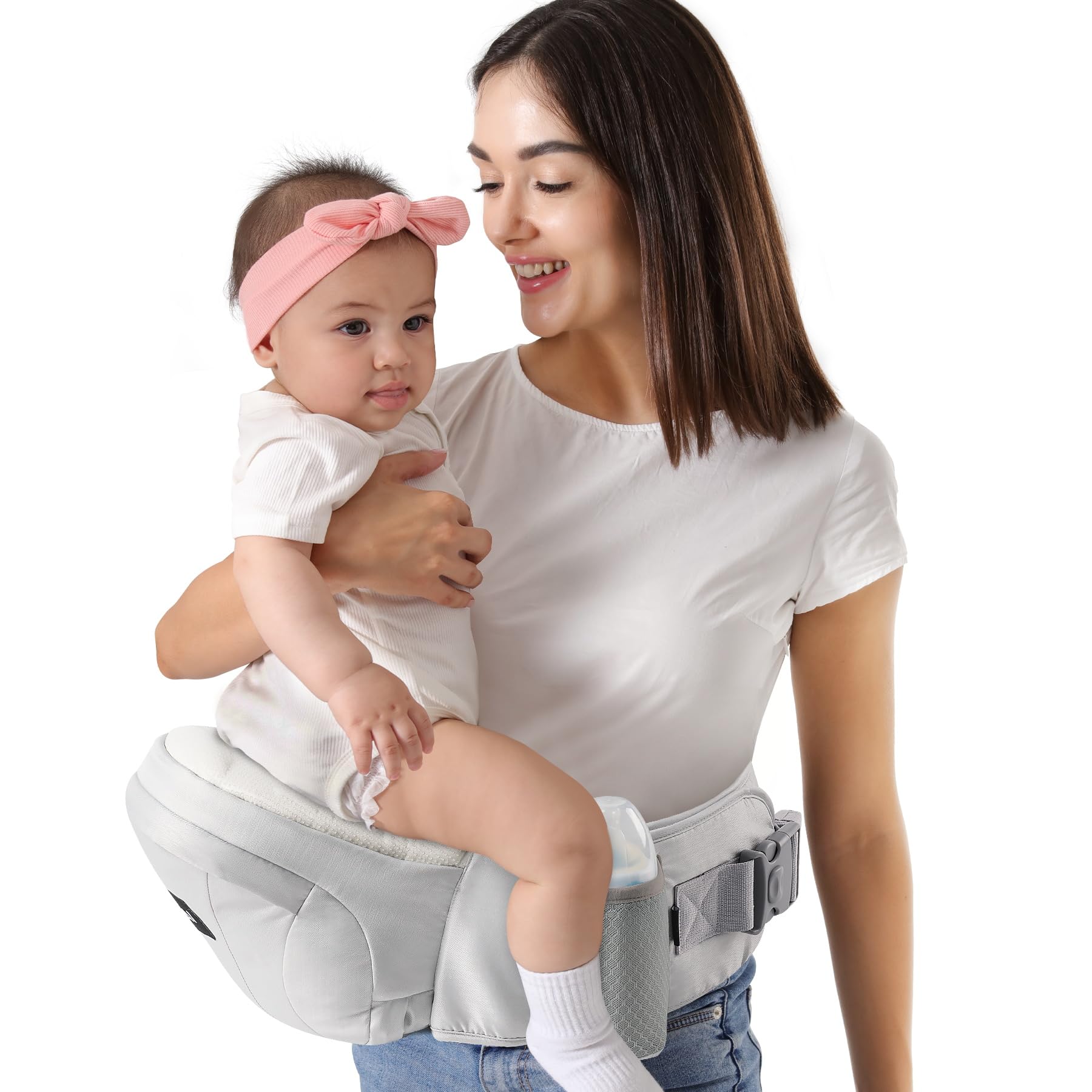 Photo 1 of HKAI Baby Hip Carrier,Baby Carrier with Adjustable Waistband & Breathable Mesh, Ergonomic Carrier with Non-Slip Hip Seat Surface for Newborns & Toddlers (Light Grey)