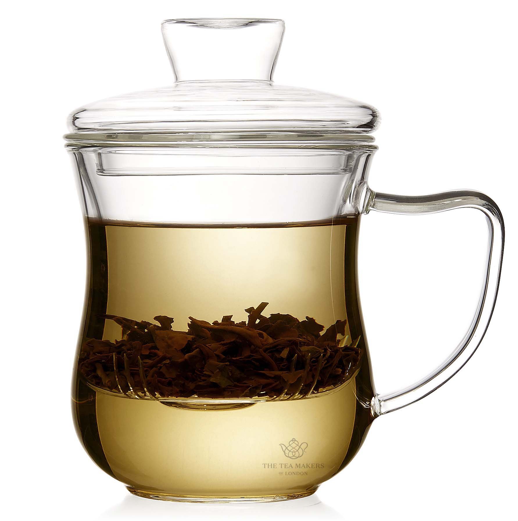 The Tea Makers of London Glass Cup with Glass Strainer and Lid for Loose Leaf Teas - 300ml