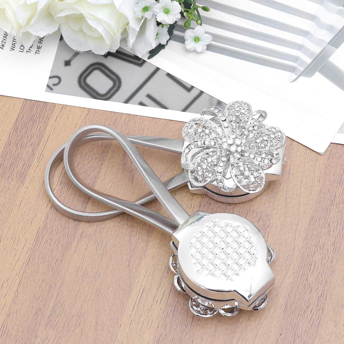 Coppia Calamite Per Tende A Bottone - Ferma Tende Moderno, Colore Bordeaux, Facile Da Usare - Foto 4