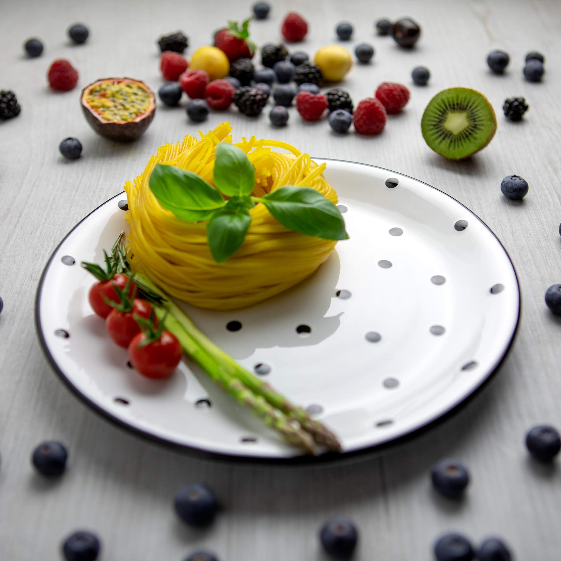 City to Cottage® White and Black Pottery | Polka Dot Spotty | Handmade Hand Painted | Glazed Ceramic 10inch/25.5cm Flat Dinner Plate | Unique Dinnerware