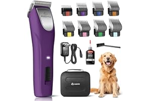 FuzzyFix Professional Dog Clippers for Grooming - 2 Speed Pet Grooming Kit for Thick Curly Matted Coats - Low Noise Heavy Duty Cordless Hair Trimmer with Detachable Metal Blade