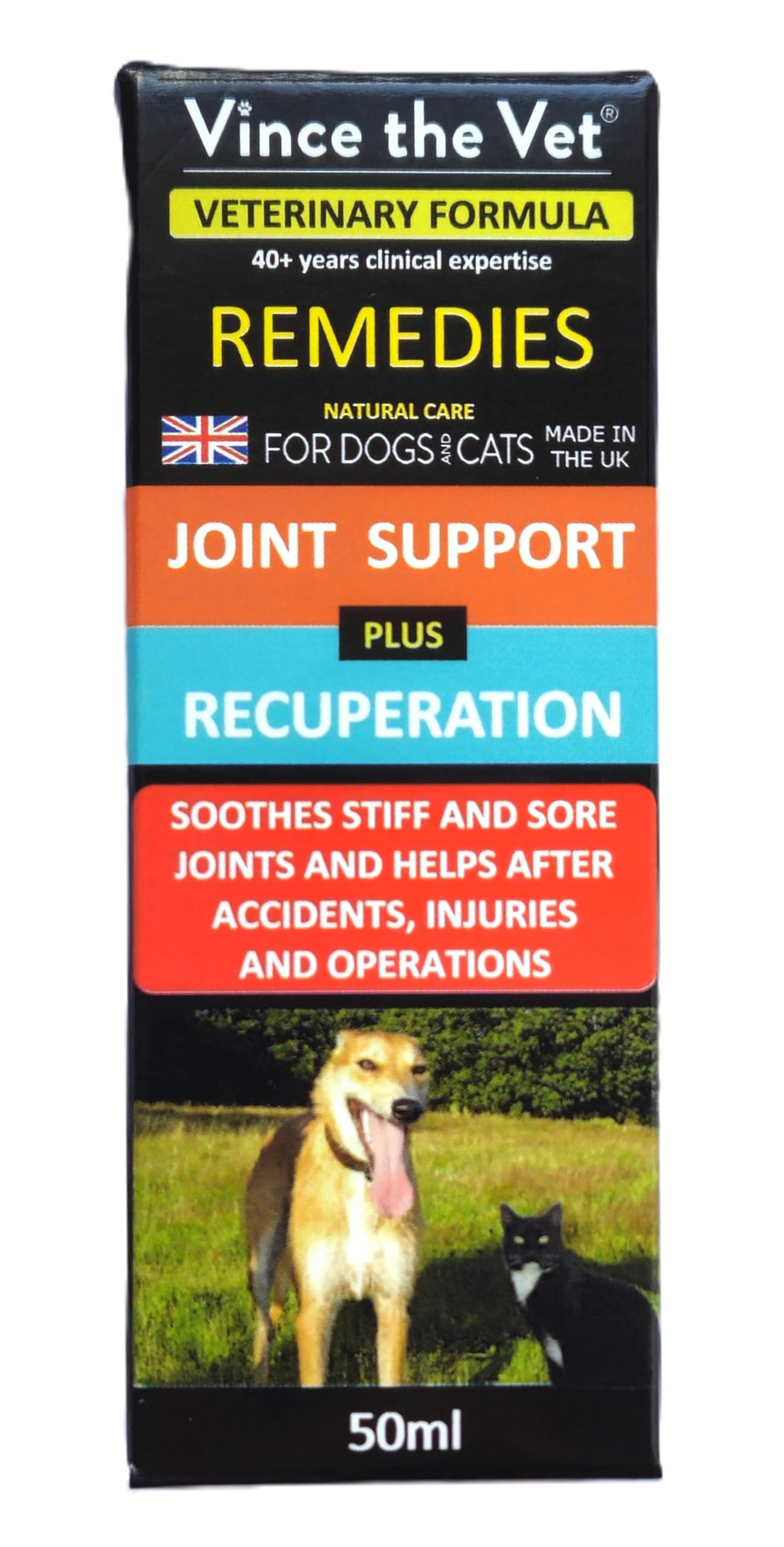 Vince the Vet - Joint Recovery & Support Drops for Dogs & Cats (50ml), Human Grade Veterinary Formulated Blend of Botanical & Mineral Extracts for Stiff Joints, Sore Muscles & Connective Tissue Damage