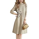 DOVWOER Women's Fall Winter Long Sleeve Floral Sweater Ribbed Knit Pullover Midi Dress