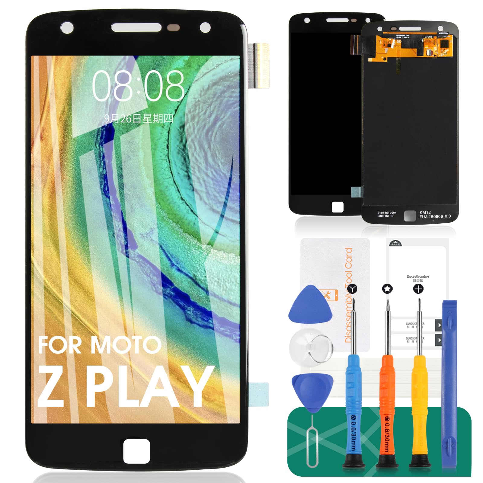 SRJTEK for Motolora Moto Z Play Screen Replacement Parts for Motorola Z Play Droid LCD Replacement, XT1635-02 XT1635-01 LCD Screen Touch Digitizer Glass Display Assembly Repair kit (Black)