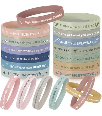 BOSOIRSOU Lot de 60 bracelets en caoutchouc avec citation motivante - 5,84 cm de diamètre - Bracelets extensibles unisexes pour homme et femme - Fournitures de fête