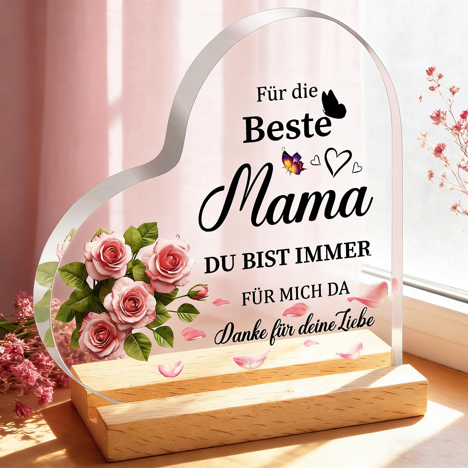 Geburtstagsgeschenk für Mama Geschenk, Geschenke für Mama, Muttertagsgeschenk für Mütter von Tochter Sohn, Beste Mutter Geschenke Geburtstag Weihnachten Muttertag, Herzförmige Acryl Heimdekoration