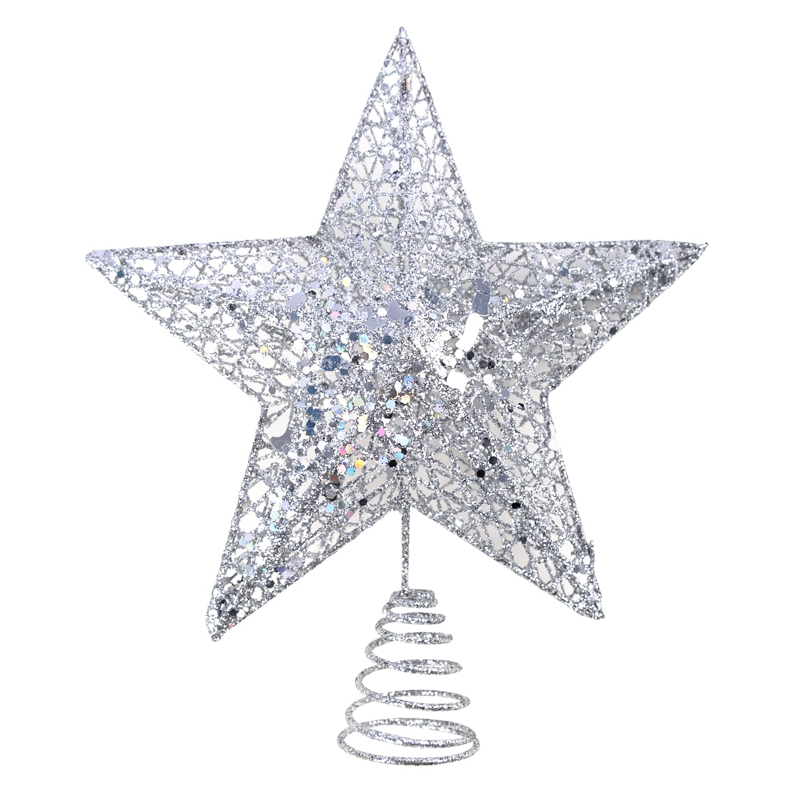 KEYIDO Silver Tree Star Christmas Tree Topper Metal Christmas Tree Star Topper for Xmas Tree Topper Ornaments Christmas Home Decoration H 20cm/8Inch W 25cm/10Inch