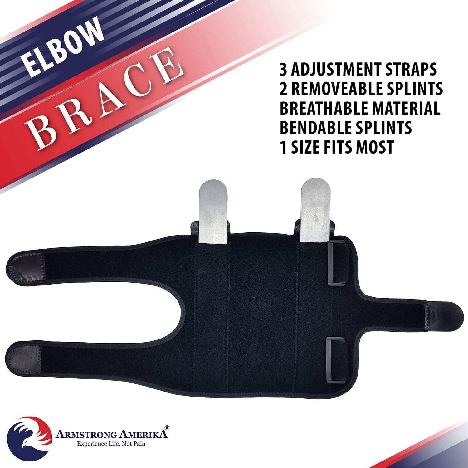 Elbow Brace for Comfortable Elbow Support - Adjustable Stabilizer to Keep Your Elbow Immobilized & Your Arm Straight with Two Removable Metal Splints Great Night Elbow Splint for Sleeping (Fits Most): Health & Personal Care