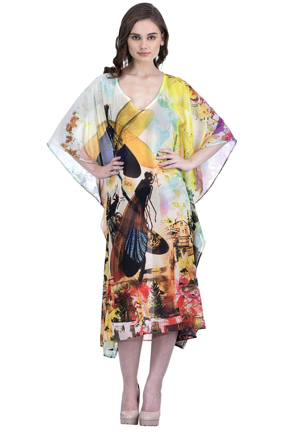 trendif women's multicolor digital print beach wear kaftan and cover-up