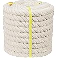 Twisted Cotton Rope (1 inch x 50 feet) Natural White Rope for Crafting, Hammock, Railings, Sports, Home Decorating