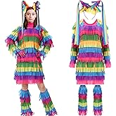 Cotwinter 3 Pcs Halloween Costume Pinata for Women Multicolored Piñata Dress Headband Leg Warmers for Halloween Cosplay