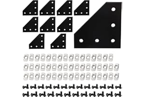 ORGRY 10pcs 2020 Series Corner Bracket Plate Anodised L Shape 5 Hole 90 Degree Outside Joining Plate with 50pcs M5 T Nuts + 50pcs M5 Screws + 1pcs Wrench