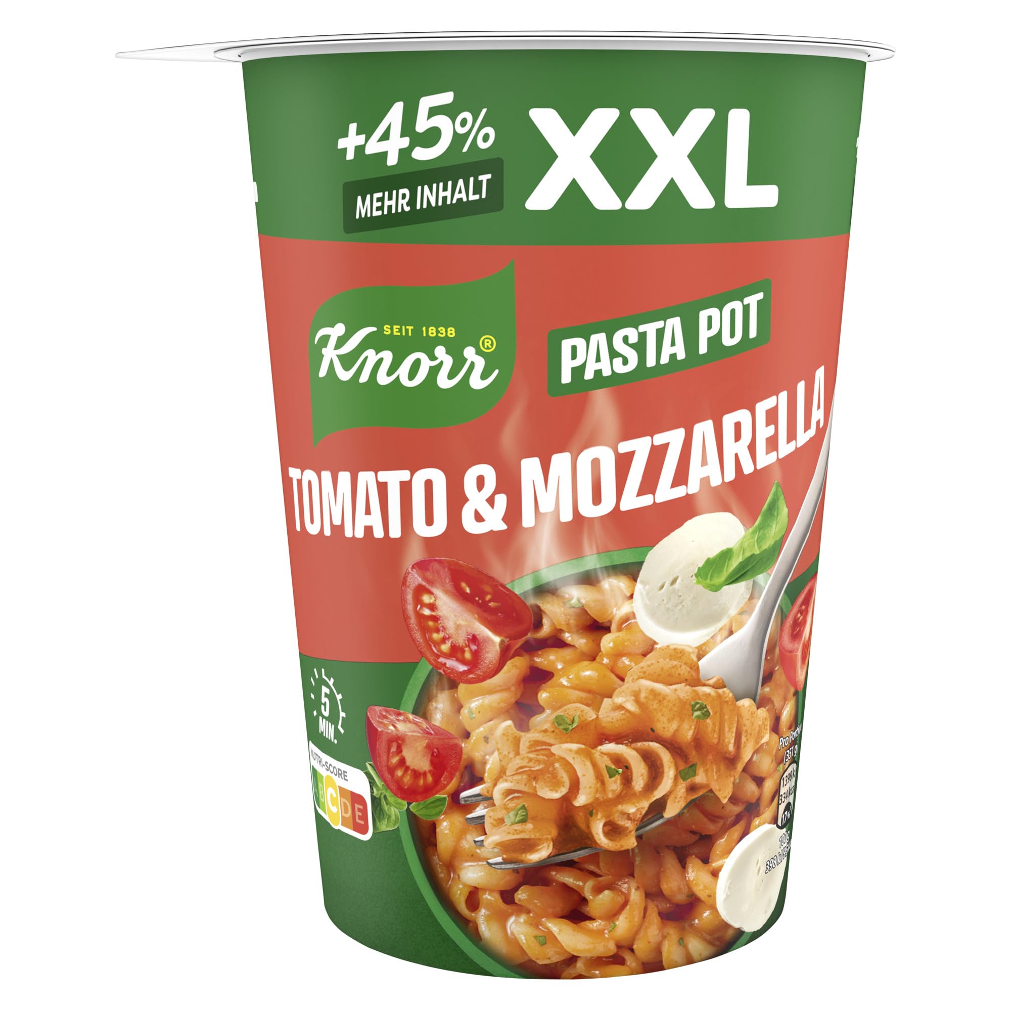 Knorr Tomato & Mozzarella XXL Pasta Pot, leckerer Pasta Snack 8 x 93 g