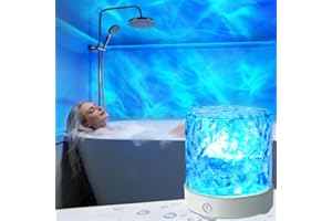 Rechargeable Shower Light No Wiring, 16 Color Changeable Ocean Wave Projector Light, Dimmable Waterproof Shower Lamp with Rem