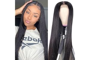 JUBOTIN 28 Inch HD Straight Lace Front Wigs Human Hair Pre Plucked 4x4 Straight Closure Wigs Human Hair 180% Density Closure Lace Front Brazilian Hair Wigs Straight Human Hair For Black Women Glueless Wigs