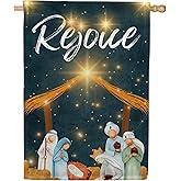America Forever Rejoice Nativity Scene House Flag, 28 x 40 inch Double Sided, Joseph Mary Baby Jesus Wise Men Stars Banner, Religious Christmas Outdoor Decor, Holiday Yard Decorations Flag