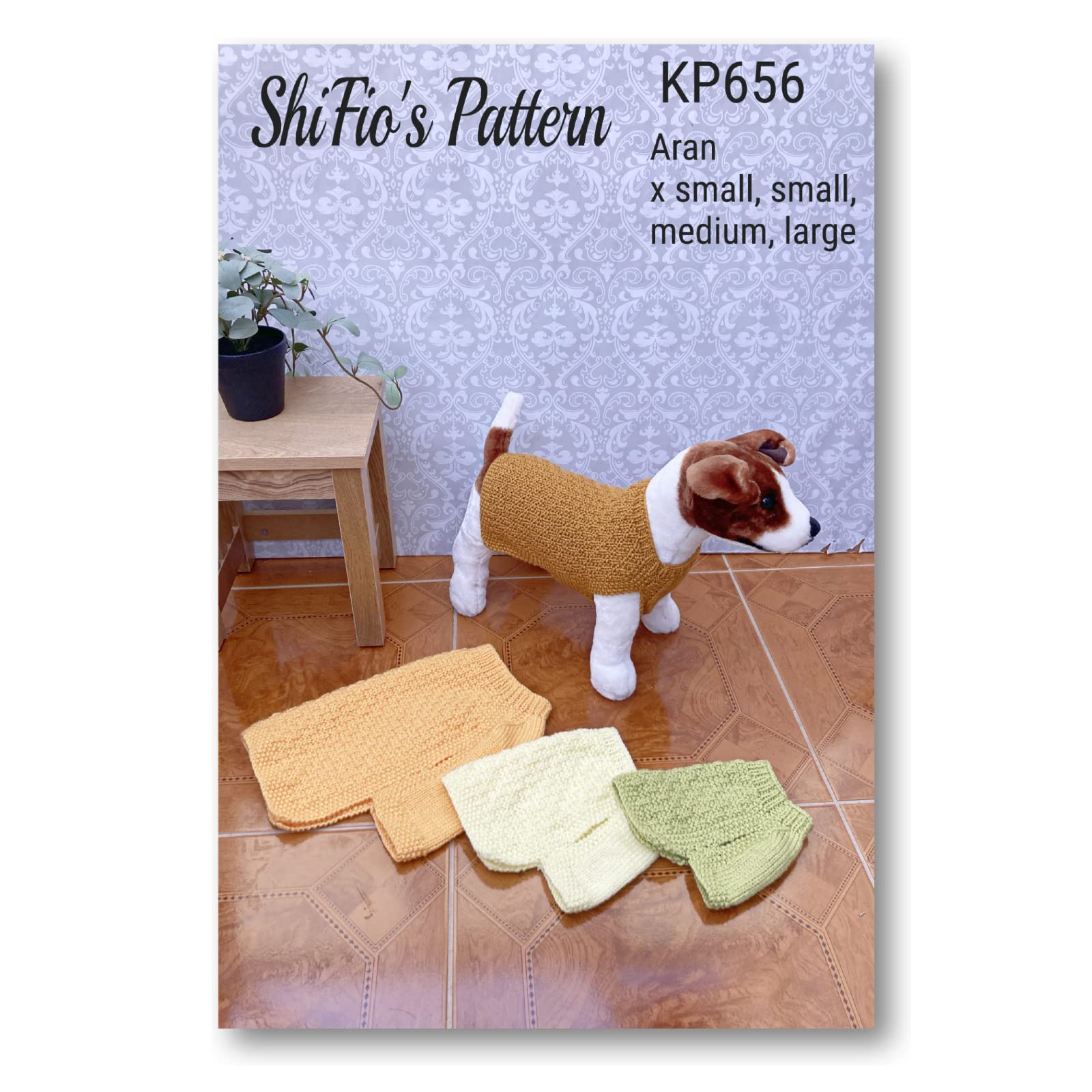 ShiFio's Patterns Knitting Pattern for Dogs Jumper, 4 Sizes Included, Aran Yarn, are X Small, Medium and Large, Dog Sweater Yarn Pattern, Book, Booklet, Instructions, KP656, white