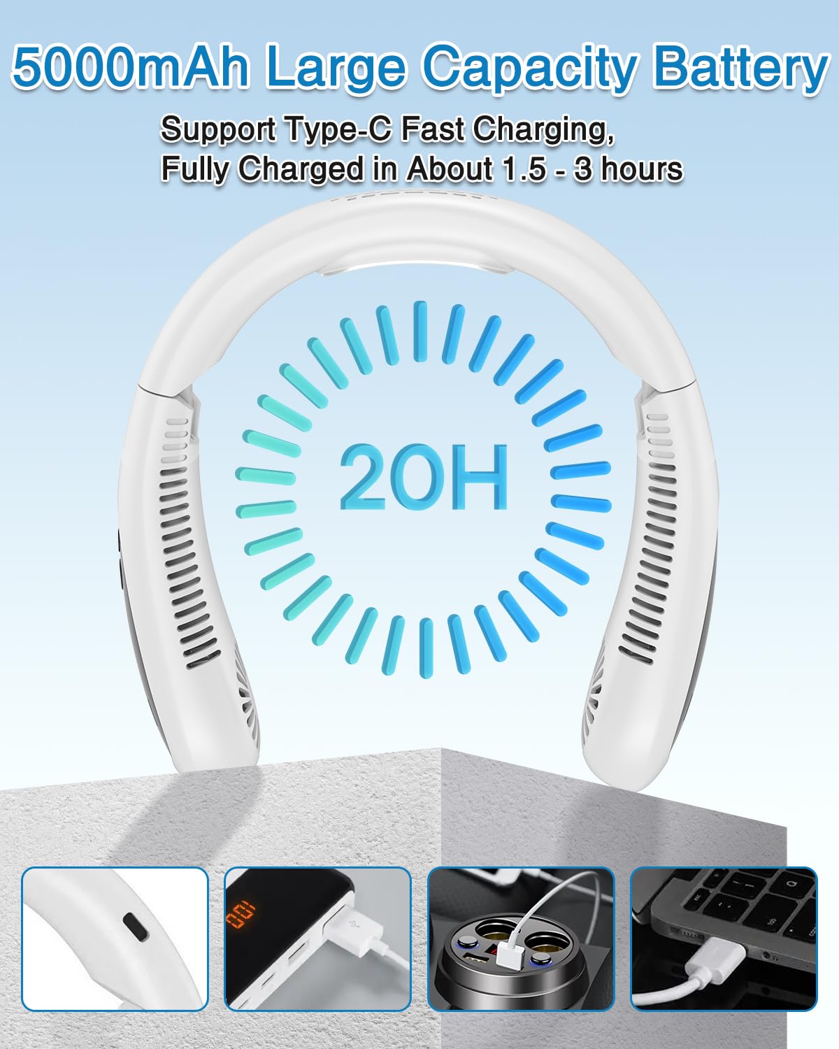 Neck Air Conditioner, 5000mAh Portable Neck Fan with Semiconductor Cooling Airflow Bladeless USB Neck Fans Portable Rechargeable with 3 Speeds, LED Display, Personal Fan for Outdoor Travel Indoor