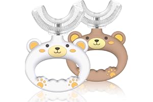 SUPERZZKKE Toddler Toothbrush - U Shaped Baby Toothbrush Kids with Food Grade Soft Silicone Brush, 360° Manual Oral Teeth Cleaning Design for Infant & Age 1 2 3 4, 2 PCS Cute Bears