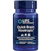 Life Extension Quick Brain Nootropic, Fast Thinking, Learning, Concentration, Lutein, zeaxanthin, gotu kola, bacopa, Gluten Free, Non-GMO, Vegetarian, 1 Daily, 30 Capsules
