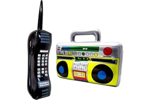 FSHANEE 2 Packs Inflatable Cellphone and Boom Box 80’s Retro 90’s Throwback Mobile Phone and Radio Boombox for Booth Photo Props