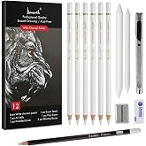 Brusarth Professional White Charcoal Pencils Set, 12 Piece | Sketch Highlight White Pencils Set for Drawing, Sketching, Shading, Blending, Artist Pencils for Artists, Beginners
