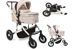 Trenana 2 in1 Baby Stroller,High Landscape Infant Stroller,Reversible Bassinet Stroller,Adjustable Backrest & Canopy,Foldable Aluminum Alloy Anti-Shock Stroller for Newborn (Silver-White)