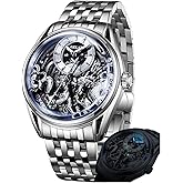 OUPINKE Watch for Men Automatic Wristwatch Sapphire Crystal Calendar Skeleton Luminous 3D Dial with 5ATM Waterproof Luxury Tungsten Steel Strap