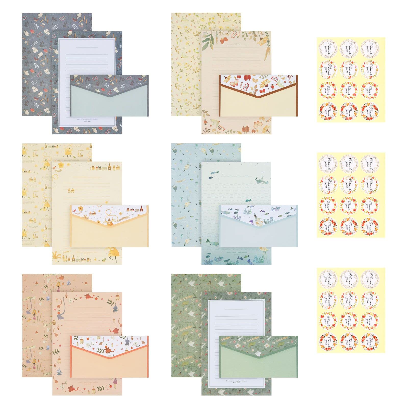 Vicloon Stationery Paper and Envelopes Set, 36Pcs Letter Paper Stationery Paper with 18 Envelopes and 36 Label Seal Stickers Stationery Letter Writing Sets Gifts Invitation Engagement