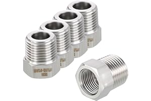 Rebower 2 Pack 304 Stainless Steel Male to FeMale Adapters, 1/2" Male NPT x 3/8" FeMale NPT Hex Bushing Reducer for Industrial, Automotive, Fluid Transfer, Home Gardening, Water Treatment