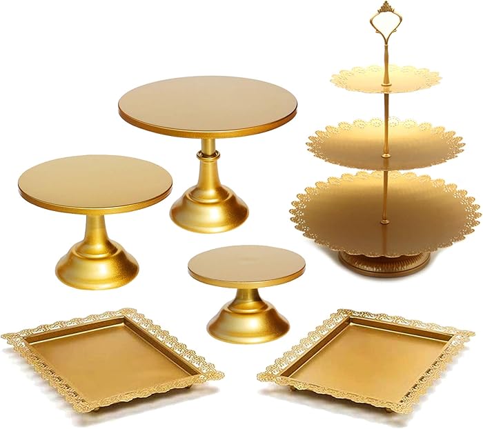 Cake Stands Set of 6 Pieces Iron Gold Cupcake Holder Fruits Dessert Display Plate Serving Tray for Baby Shower Wedding Birthday Party Celebration Home Decor