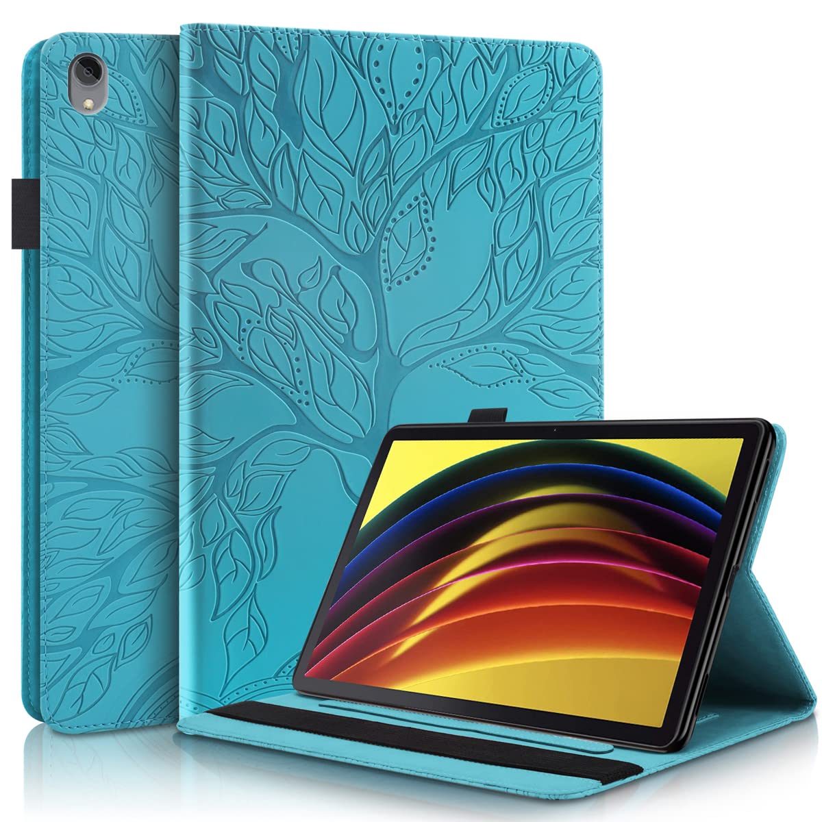 LMFULM® Case for Lenovo Tab P11 (2nd Gen) (11.5 Inch) PU Leather Case Protective Shell with Sleep/Wake Stand Case Flip Cover Embossing Happy Tree Lake Blue
