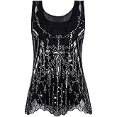 Vijiv Womens 1920s Vintage Beaded Tops Art Deco Sleeveless Embellished Sparkly Sequin Vest Tank Top