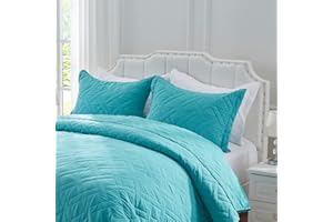 NexHome Quilt Sets Twin Size Lightweight Bedspreads Soft Microfiber Reversible Quilted Coverlet Turquoise Modern Style Diamond Pattern Bedding Set for All Season 2 Pieces (1 Quilt, 1 Pillow Sham)