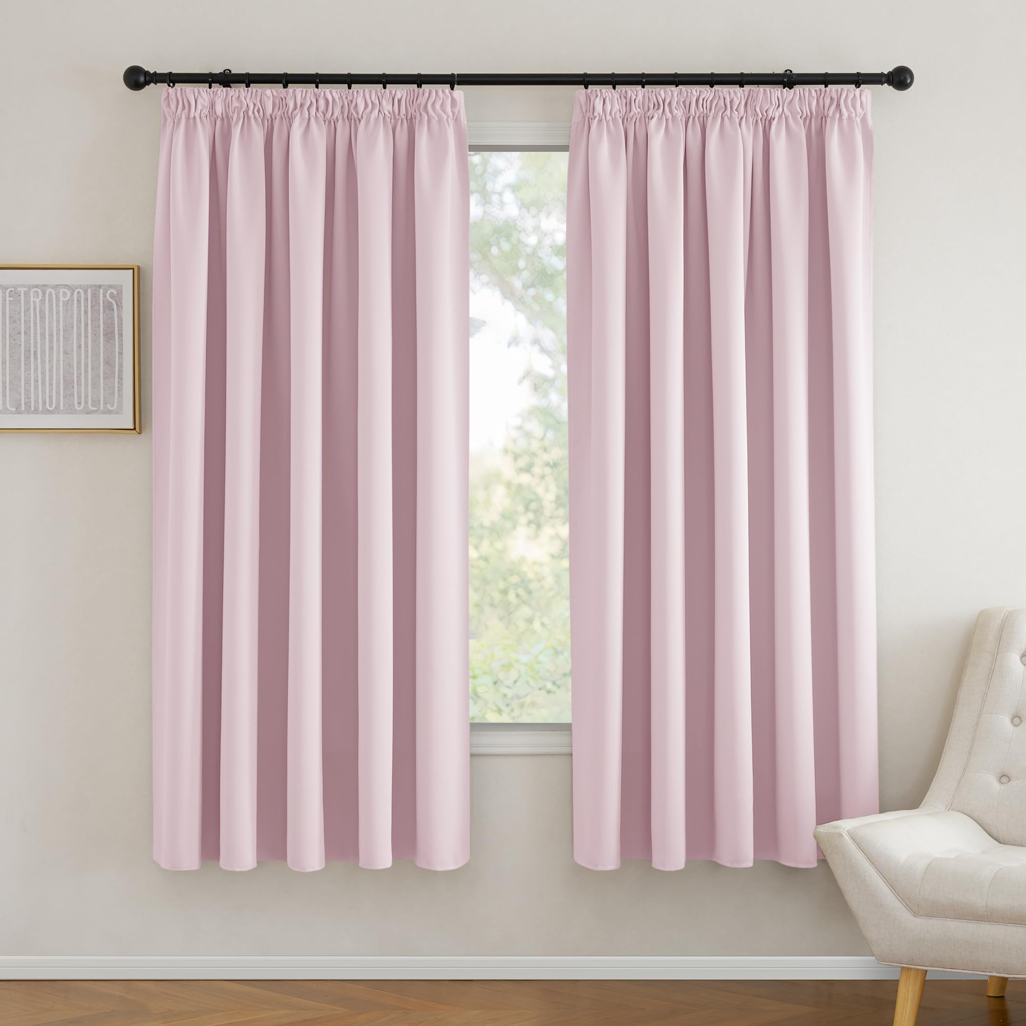 PONY DANCE Blackout Curtains for Kids Bedroom - 90x72 Pink, Thermal Insulated, Extra Wide, 2 PCs