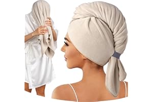 Umisleep 100% Microfiber Hair Towel, 41" x 22" Super Absorbent Towel Wrap with Elastic Loop, Large Curly Hair Towel for Women Long, Thick Hair, Camel