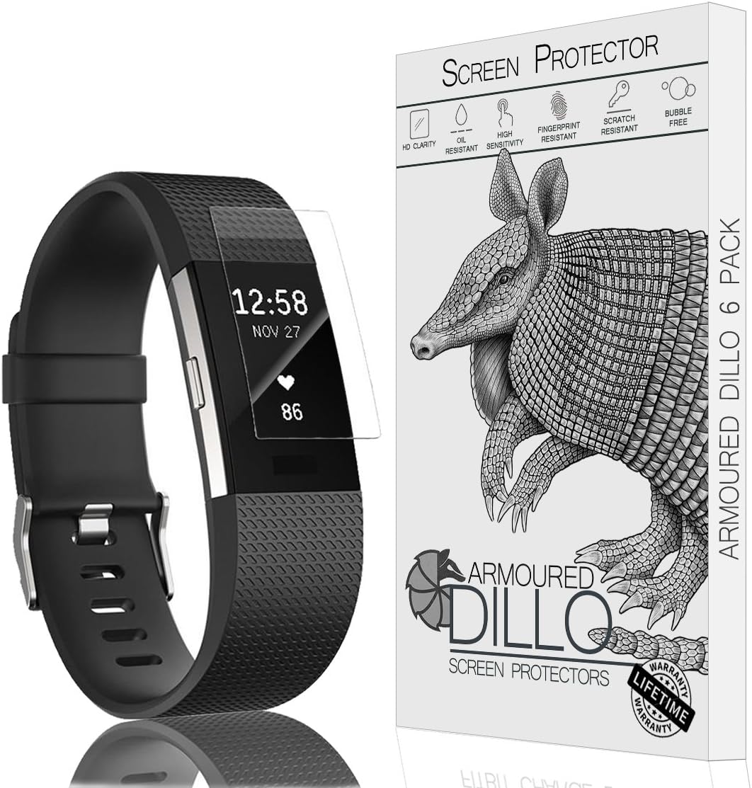 Fitbit Charge 2 Screen Protector (6-Pack) and Installation Kit with ArmouredDillo Lifetime Warranty - Activity and Fitness Tracker Accessory