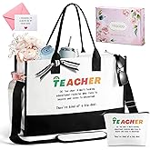 TRSODD Teacher Appreciation Gifts Birthday Gifts for Women Personalized Best Teacher Canvas Tote Bag with Makeup Bag