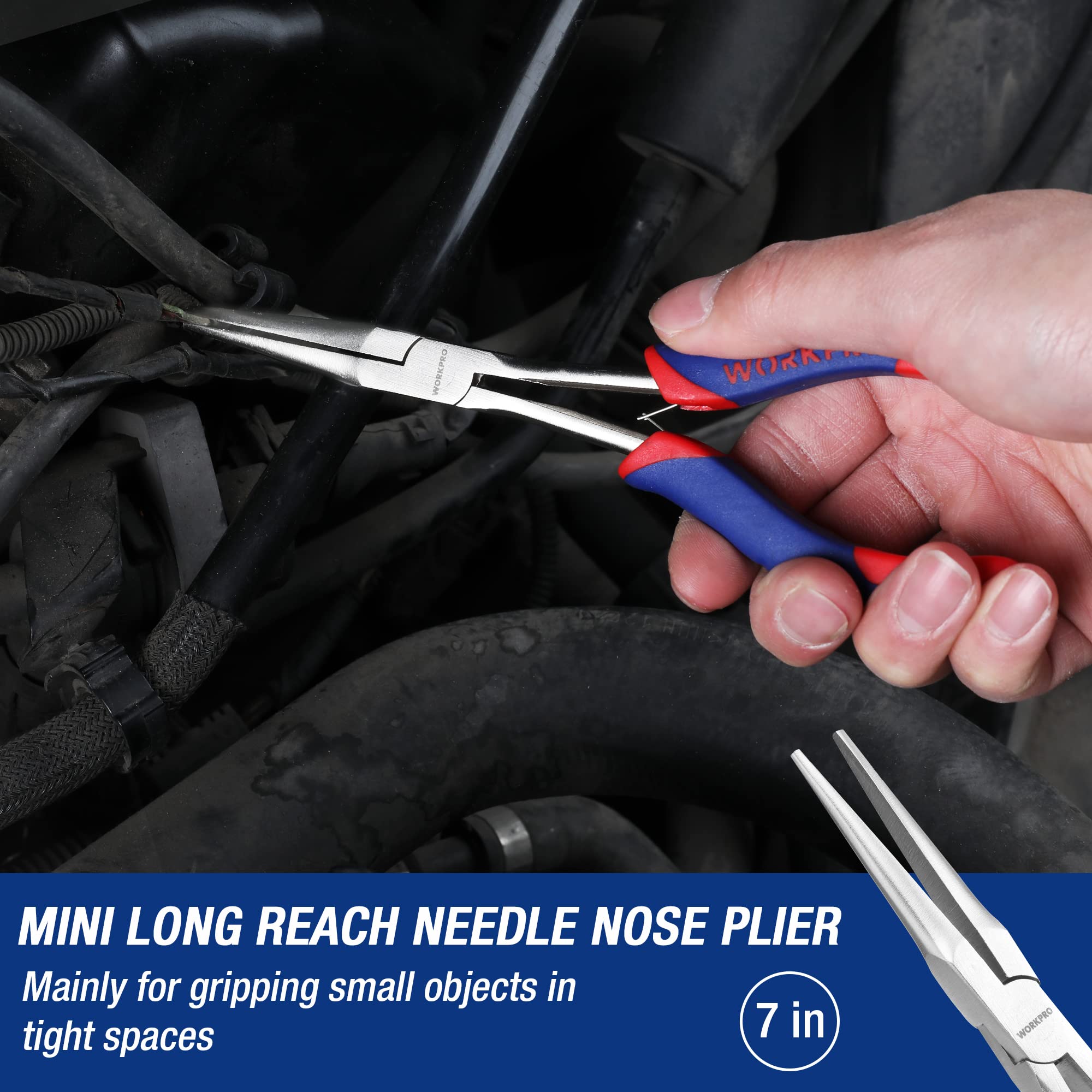 WORKPRO Mini Long Reach Pliers Set - 3-Piece Kit Includes 7