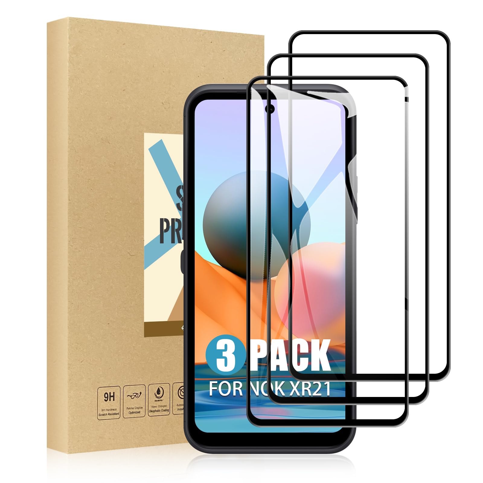 SCL Screen Protector Compatible with Nokia XR21 Screen Protector Nokia XR21 Tempered Glass Film [3-Pack], [Full Coverage, Easy Installation, Bubble-free, 9H Hardness]