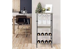 NANANARDOSO Wine Rack Table, FreeStanding Wine Bar Rack, Wine Bar Cabinet with GlassBottle Holder, Metal and Wood Industrial Wine Cabinet for Home, Floor Liquor Wine Cabinet Storage, Grey